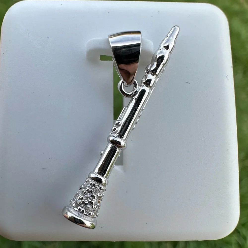 NEW 1.0ctw 925 Silver Clarinet Moissanite Pendant 
- Musical Instrument Jewelry - Picture 2 of 5
